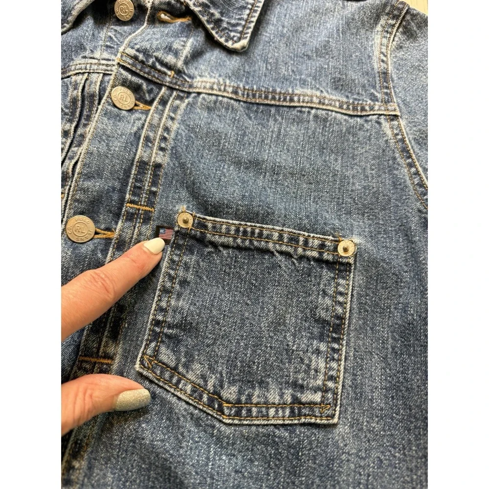 Polo Jeans Co Ralph Lauren Womens Cropped Denim Jean Jacket Vintage Y2K USA Sz M - Picture 5 of 9